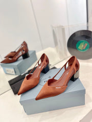 PRA BRUSHED CUT-OUT PUMPS RUSSET SATIN