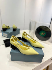 PRA STRAP CUT-OUT PUMPS PASTEL YELLOW CALFSKIN