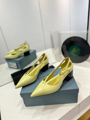 PRA STRAP CUT-OUT PUMPS PASTEL YELLOW CALFSKIN