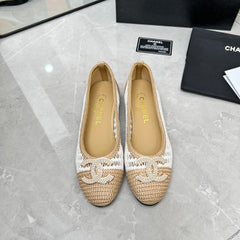 BALLET FLAT 10 MM IN WHITE MIX BEIGE RAFFIA