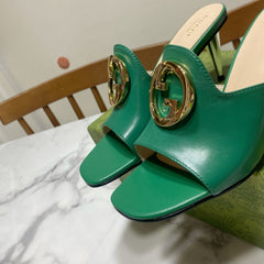 GG HIGH HEELS BLONDIE 75 IN GREEN LAMBSKIN WITH GOLD HARDWARE