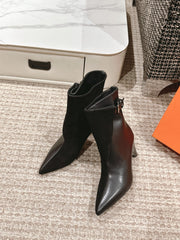 HILONA 6 CM ANKLE BOOTS IN BLACK CALFSKIN AND SUEDE