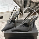 BARBARA 90 EMBELLISHED BLACK SATIN MULES WITH RHINSTONES