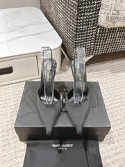 BARBARA 90 EMBELLISHED BLACK SATIN MULES WITH RHINSTONES