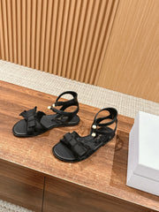 DIOR ADIORABLE SANDALS 25S IN BLACK FABRIC AND LAMBSKIN WITH PEARL DETAILING
