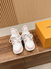 LV ARCHLIGHT SNEAKER IN WHITE MIX BABY PINK EMBOSSED CALFSKIN