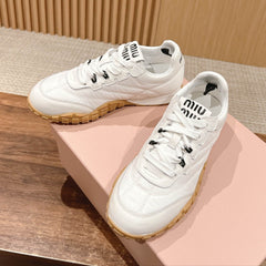 RUNNING SNEAKERS IN WHITE LAMBSKIN AND FABRIC ANTI-SLIP RUBBER SOLE