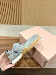 BALLET SHOES IN GRAY LAMBSKIN AND FABRIC ANTI-SLIP RUBBER SOLE