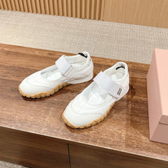 BALLET SHOES IN WHITE LAMBSKIN AND FABRIC ANTI-SLIP RUBBER SOLE