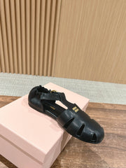 FISHERMAN BUCKLE SANDALS IN BLACK LAMBSKIN