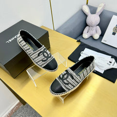 CC ESPADRILLES PLATFORM 25S IN SKY BLACK AND WHITE TWEED MIX CALFSKIN