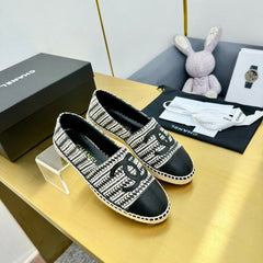 CC ESPADRILLES PLATFORM 25S IN SKY BLACK AND WHITE TWEED MIX CALFSKIN
