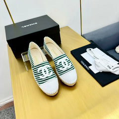 CC SLIP-ON 25S IN DARK GREEN AND WHITE FABRIC WITH STRIPED PATTERN