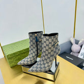 GG SIGNORIA ANKLE BOOT IN PALE GRAY MONOGRAM CANVAS