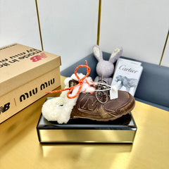 MIUxNB 530 SNEAKER MULES IN BROWN CALFSKIN SHEARLING