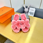 0RAN SHEARLING SANDALS DARK PINK