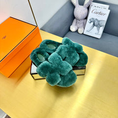 0RAN SHEARLING SANDALS TEAL GREEN