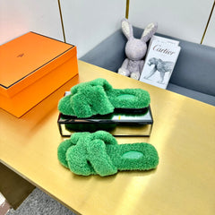 0RAN SHEARLING SANDALS EMERALD GREEN