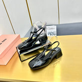 T-STRAPS SLINGBACK PUMPS IN BLACK GLOSSY LAMBSKIN