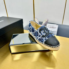 CC ESPADRILLES PLATFORM 25S IN BLUE TWEED MIX BLACK CALFSKIN