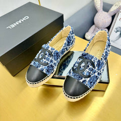 CC ESPADRILLES PLATFORM 25S IN BLUE TWEED MIX BLACK CALFSKIN