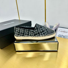 CC ESPADRILLES PLATFORM 25S IN BLACK TWEED AND CALFSKIN