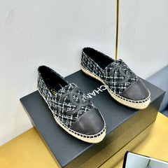 CC ESPADRILLES PLATFORM 25S IN BLACK TWEED AND CALFSKIN