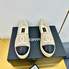 CC ESPADRILLES PLATFORM 25S IN LIGHT BEIGE SUEDE MIX BLACK CALFSKIN