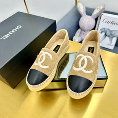 CC ESPADRILLES PLATFORM 25S IN BEIGE SUEDE MIX BLACK CALFSKIN