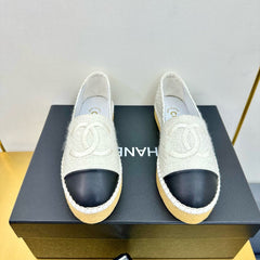 CC ESPADRILLES PLATFORM 25S IN WHITE TWEED MIX BLACK CALFSKIN