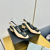 CC SLINGBACK 25S IN BEIGE MIX BLACK CALFSKIN WITH GOLD HARDWARE