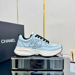 TRAINERS SNEAKER IN LIGHT BLUE CALFSKIN WITH BLACK EMBROIDERED