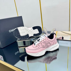 TRAINERS SNEAKER IN LIGHT PINK CALFSKIN WITH BLACK EMBROIDERED