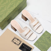 GG High Heels Half Slippers White