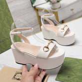 GG Horsebit Wedges Sandals White