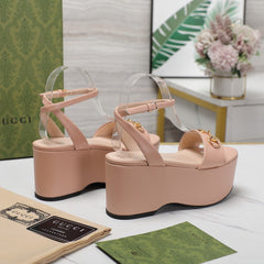 GG Horsebit Wedges Sandals Pink