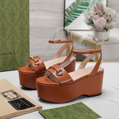 GG Horsebit Wedges Sandals Orange