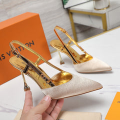 LV WOMEN BLOSSOM SLINGBACK PUMP IN GOLDEN EMBROIDERED FABRIC