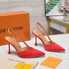 LV WOMEN BLOSSOM SLINGBACK PUMP IN CHERRY RED EMBROIDERED FABRIC