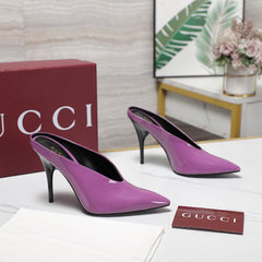 GG HEELED MULES 105 IN PURPLE CALFSKIN