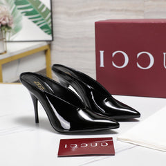 GG HEELED MULES 105 IN BLACK CALFSKIN