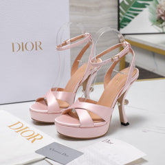 DIOR PEARL-EMBELLISHED HIGH HEEL SANDALS 25S 115 MM IN LIGHT PINK SATIN