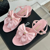 Double CC Big Bow High Sandal Sheepskin Light Pink