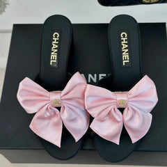 Double CC Big Bow High Heels Sheepskin Light Pink / Black