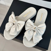 Double CC big bow flat sandals Sheepskin White Cream