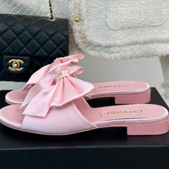 Double CC big bow flat sandals Sheepskin Light Pink