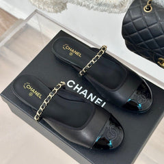 Double C Two-Tone Chain Mules Black Lambskin