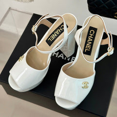 Double C High Heel Sandals White Leather