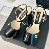 Double C High Heel Sandals Black Leather