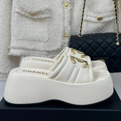 Large Double C Platform Slippers White